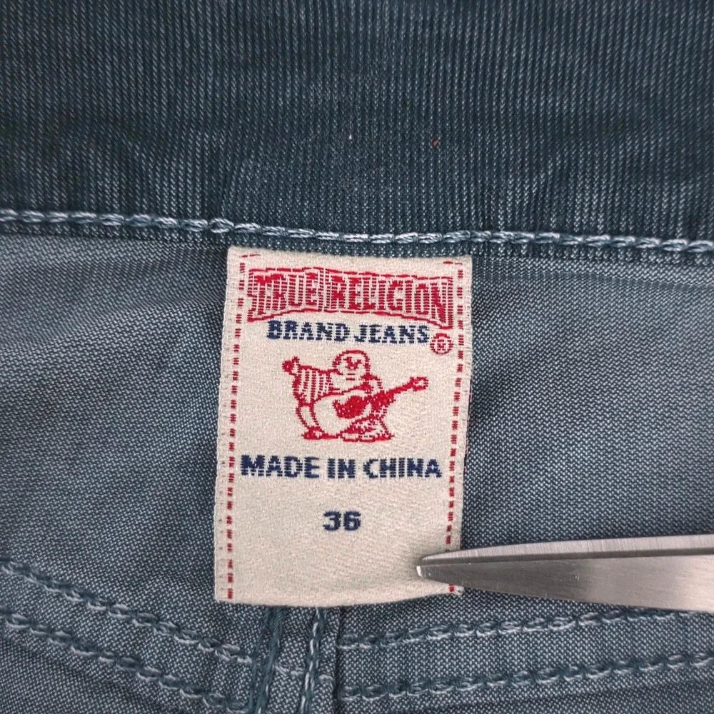 True Religion Bobby Mens Straight Leg Corduroy Pants Teal‎ Blue Green Size 36X33